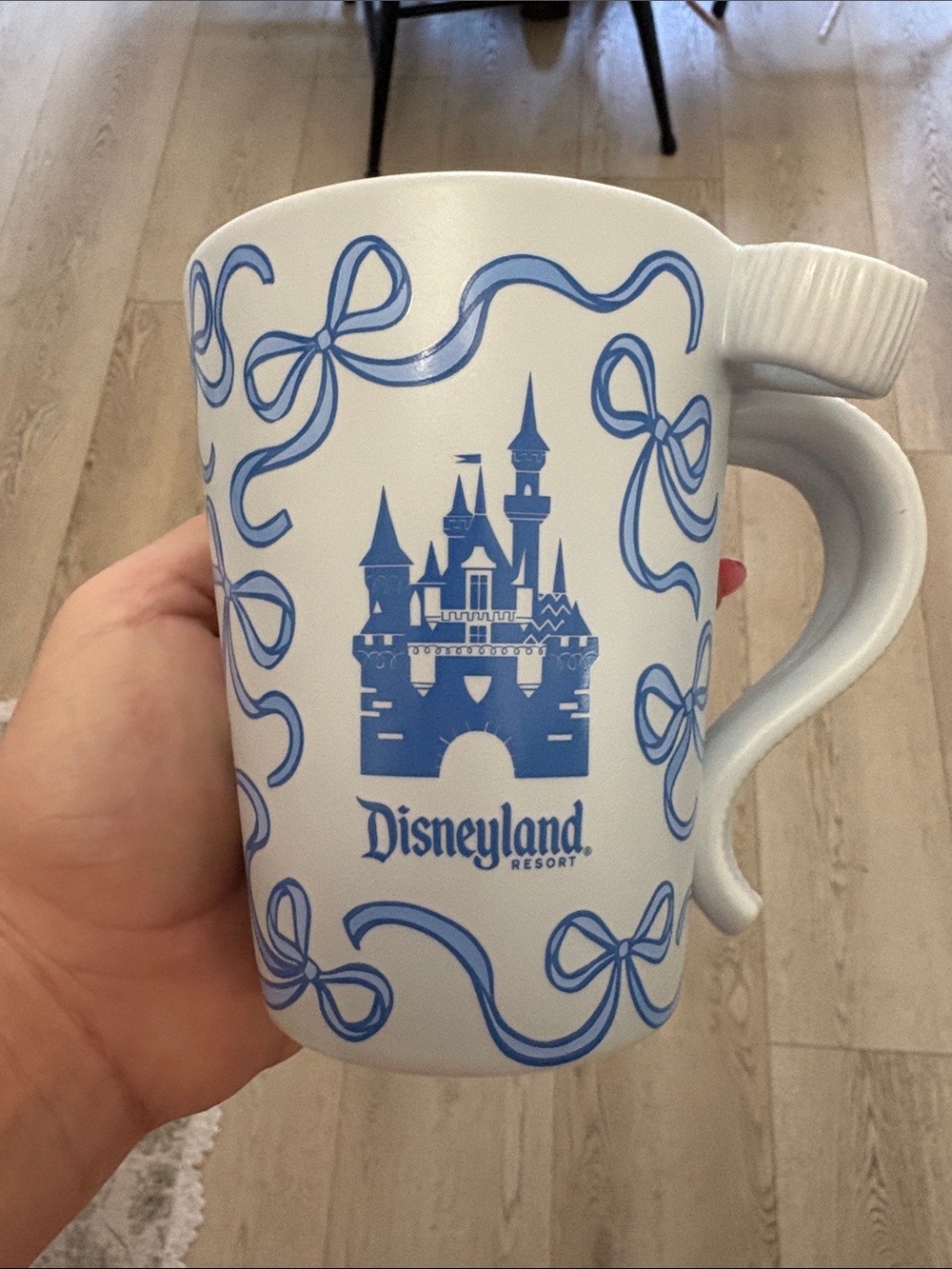 Disneyland Starbucks White Ceramic Mug with Blue Castle and Ribbon Design